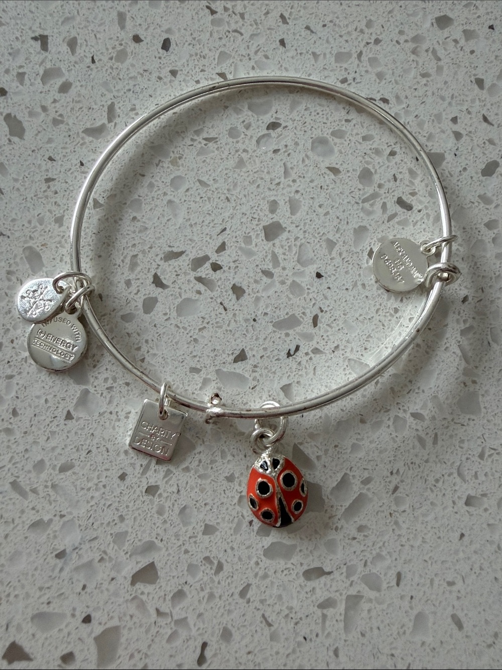 Alex and Ani Silver Bangle with Red Ladybug Charm